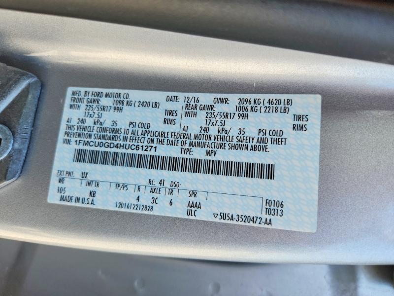 Продажа на аукционе авто 2017 Ford Escape, vin: 1FMCU0GD4HUC61271, номер лота: 52019886
