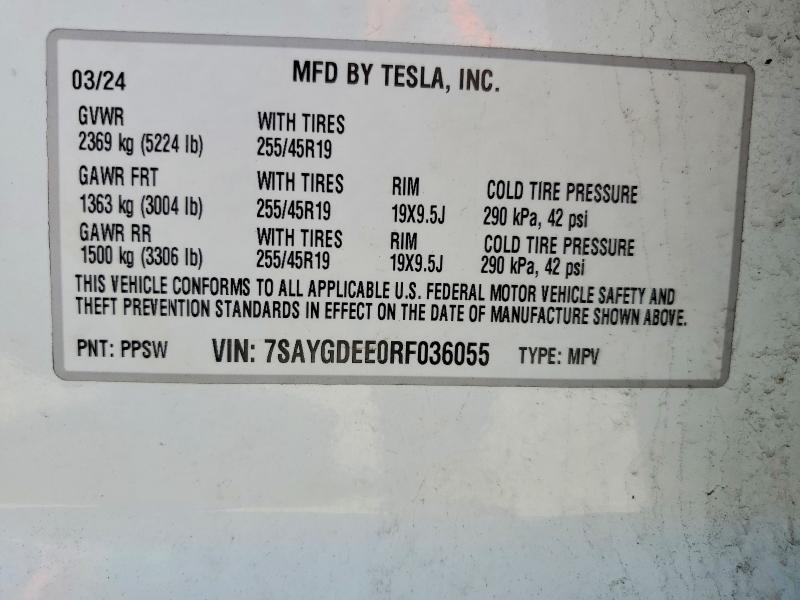 2024 Tesla Model Y მანქანა იყიდება აუქციონზე, vin: 7SAYGDEE0RF036055, აუქციონის ნომერი: 49975666