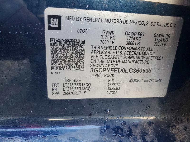 Aukcja sprzedaży 2020 Chevrolet Silverado, vin: 3GCPYFED0LG360536, numer aukcji: 49828586
