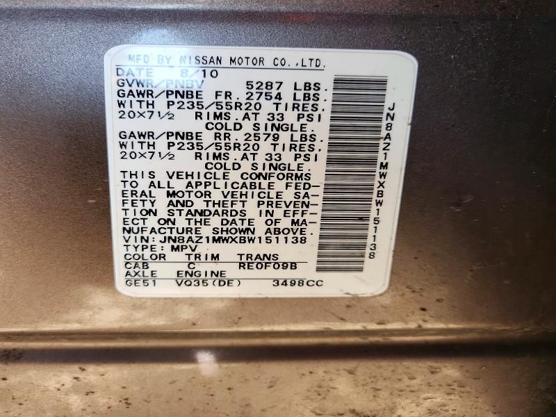 Aukcja sprzedaży 2011 Nissan Murano, vin: JN8AZ1MWXBW151138, numer aukcji: 51308916
