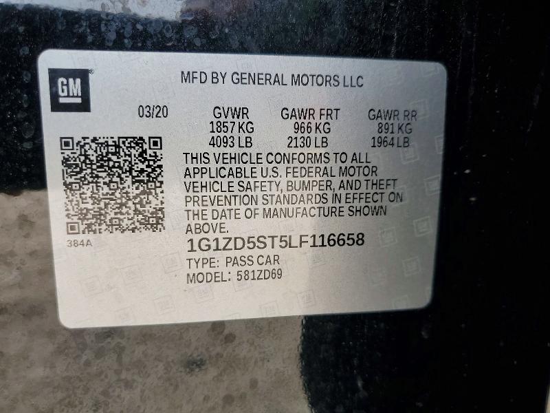 Aukcja sprzedaży 2020 Chevrolet Malibu, vin: 1G1ZD5ST5LF116658, numer aukcji: 51701736