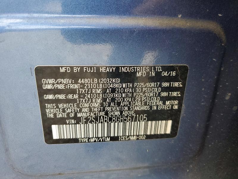 Продаж на аукціоні авто 2016 Subaru Forester, vin: JF2SJABC8GH567105, номер лоту: 49819366