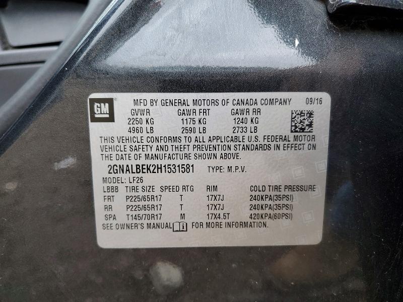 Aukcja sprzedaży 2017 Chevrolet Equinox, vin: 2GNALBEK2H1531581, numer aukcji: 50919586