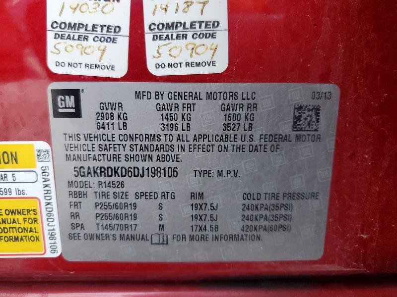 Продажа на аукционе авто 2013 Buick Enclave, vin: 5GAKRDKD6DJ198106, номер лота: 51452966