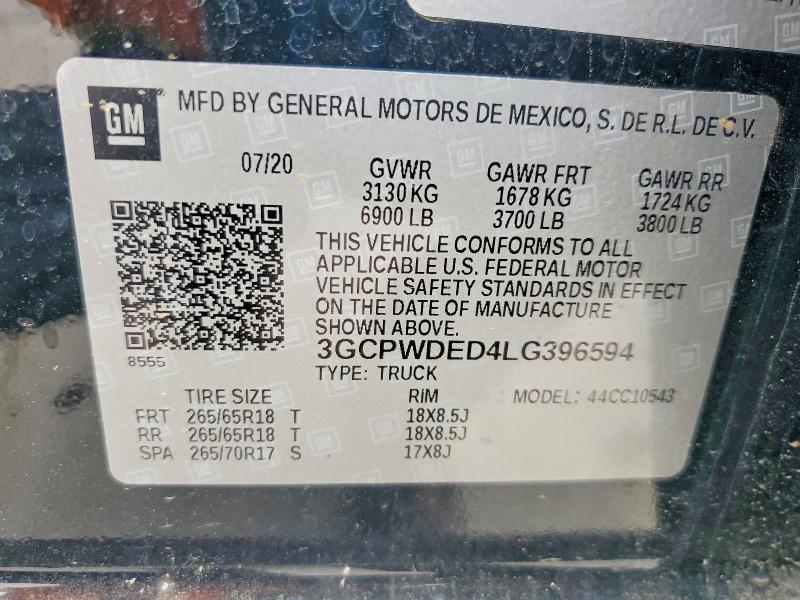 Aukcja sprzedaży 2020 Chevrolet Silverado, vin: 3GCPWDED4LG396594, numer aukcji: 50005816