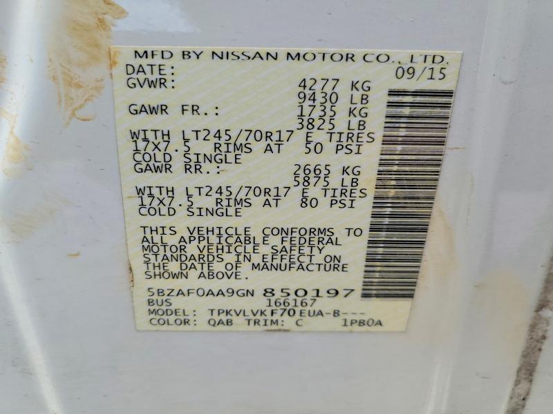Продаж на аукціоні авто 2016 Nissan Nv, vin: 5BZAF0AA9GN850197, номер лоту: 50725766