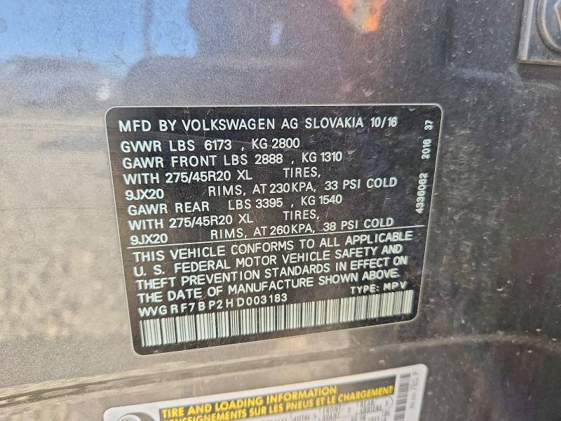 Продажа на аукционе авто 2017 Volkswagen Touareg, vin: WVGRF7BP2HD003183, номер лота: 49333636