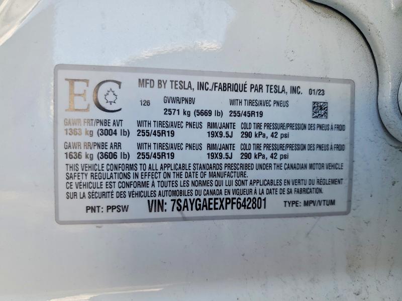 2023 Tesla Model Y მანქანა იყიდება აუქციონზე, vin: 7SAYGAEEXPF642801, აუქციონის ნომერი: 48622446