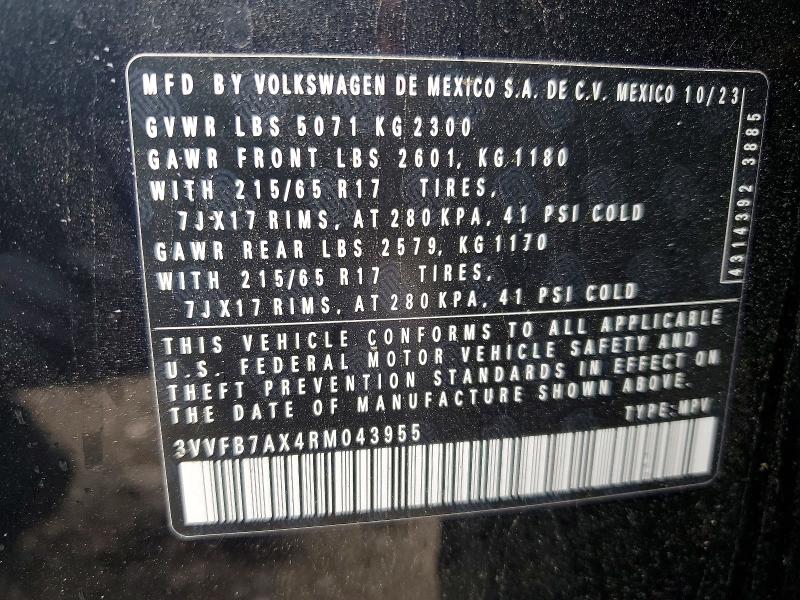 Продаж на аукціоні авто 2024 Volkswagen Tiguan, vin: 3VVFB7AX4RM043955, номер лоту: 51313016