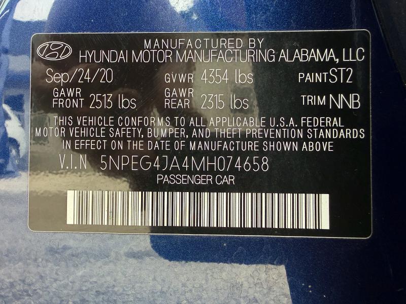 Продажа на аукционе авто 2021 Hyundai Sonata, vin: 5NPEG4JA4MH074658, номер лота: 50296896
