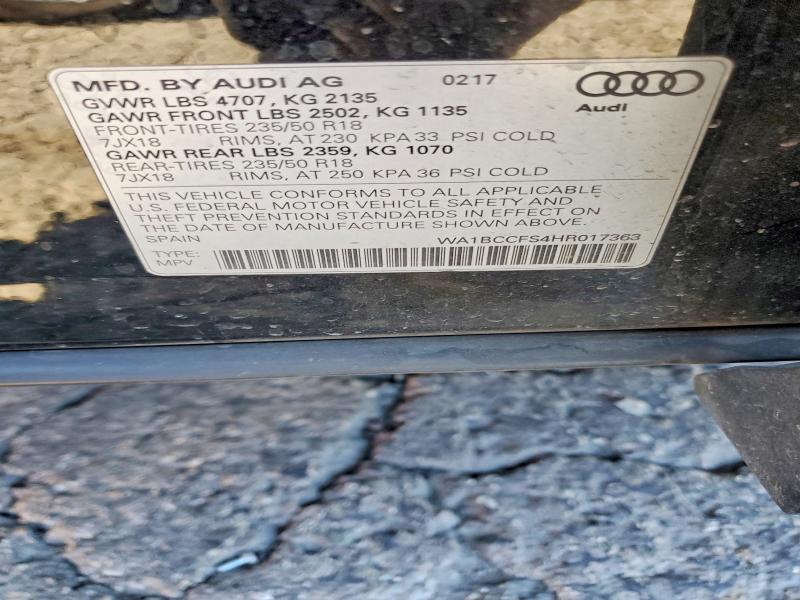50658006 :رقم المزاد ، WA1BCCFS4HR017363 vin ، 2017 Audi Q3 مزاد بيع