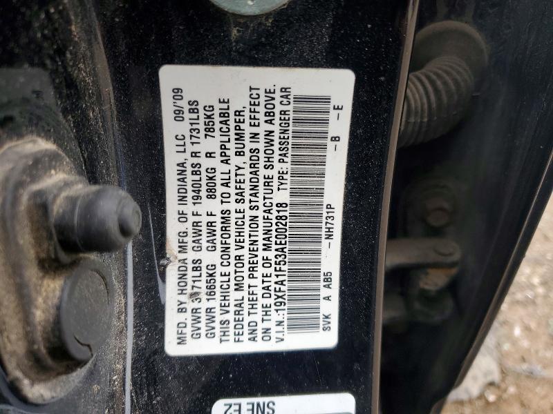 Auction sale of the 2010 Honda Civic, vin: 19XFA1F53AE002818, lot number: 50941296
