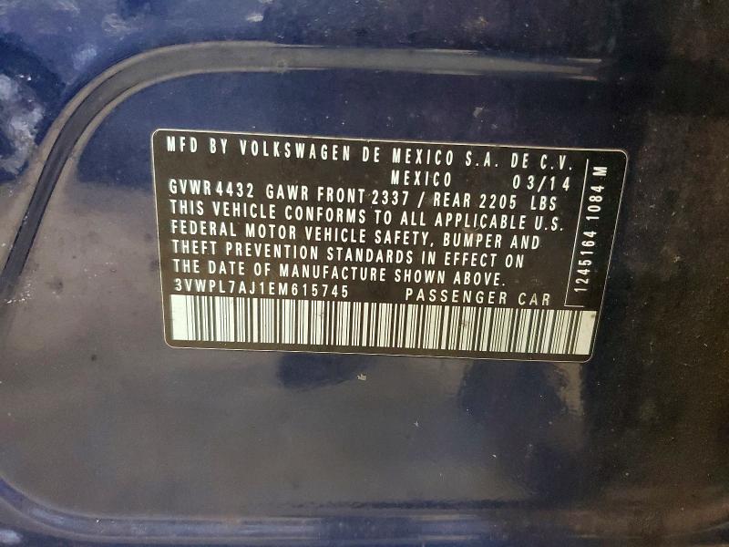 Aukcja sprzedaży 2014 Volkswagen Jetta, vin: 3VWPL7AJ1EM615745, numer aukcji: 50760316