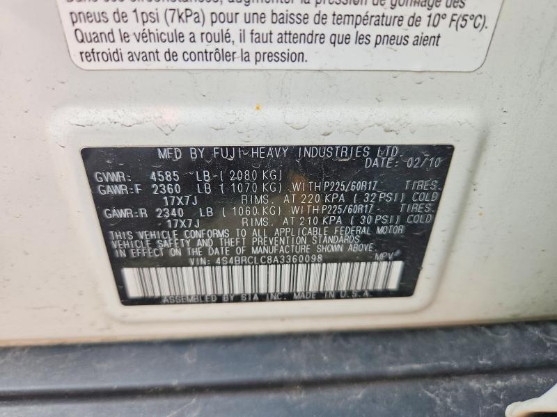 51705306 :رقم المزاد ، 4S4BRCLC8A3360098 vin ، 2010 Subaru Outback مزاد بيع