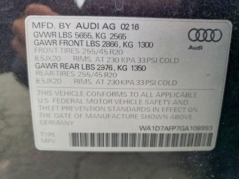 2016 Audi Q5 მანქანა იყიდება აუქციონზე, vin: WA1D7AFP7GA108993, აუქციონის ნომერი: 51207456