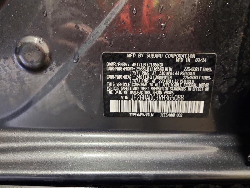 2024 Subaru Crosstrek მანქანა იყიდება აუქციონზე, vin: JF2GUADC3RH365088, აუქციონის ნომერი: 49185456