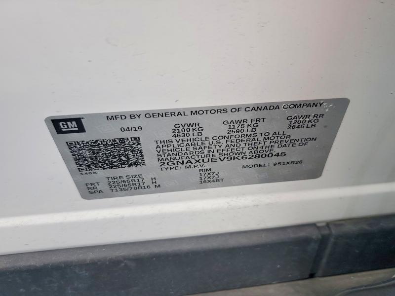 Aukcja sprzedaży 2019 Chevrolet Equinox, vin: 2GNAXUEV9K6280045, numer aukcji: 48338046