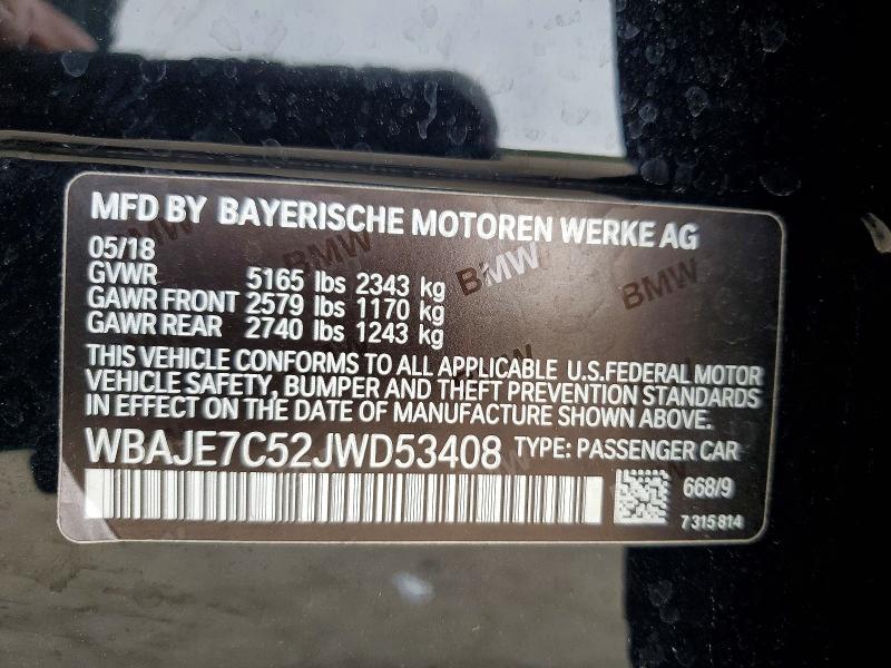 Aukcja sprzedaży 2018 Bmw 540, vin: WBAJE7C52JWD53408, numer aukcji: 50995396