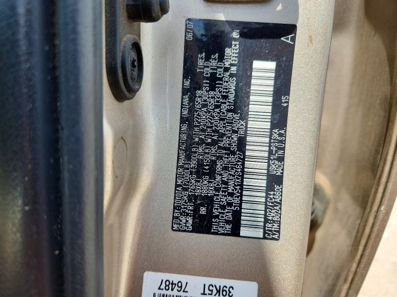 Aukcja sprzedaży 2007 Toyota Tundra, vin: 5TBEV541X7S464727, numer aukcji: 50915436