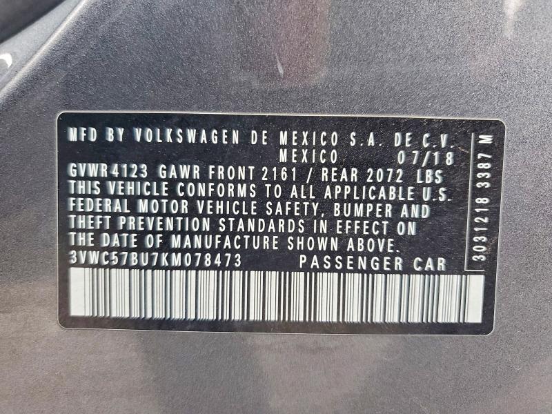 Продаж на аукціоні авто 2019 Volkswagen Jetta, vin: 3VWC57BU7KM078473, номер лоту: 49448496