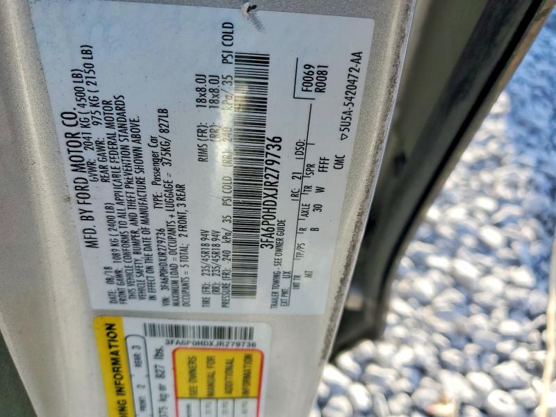 Aukcja sprzedaży 2018 Ford Fusion, vin: 3FA6P0HDXJR279736, numer aukcji: 50311656