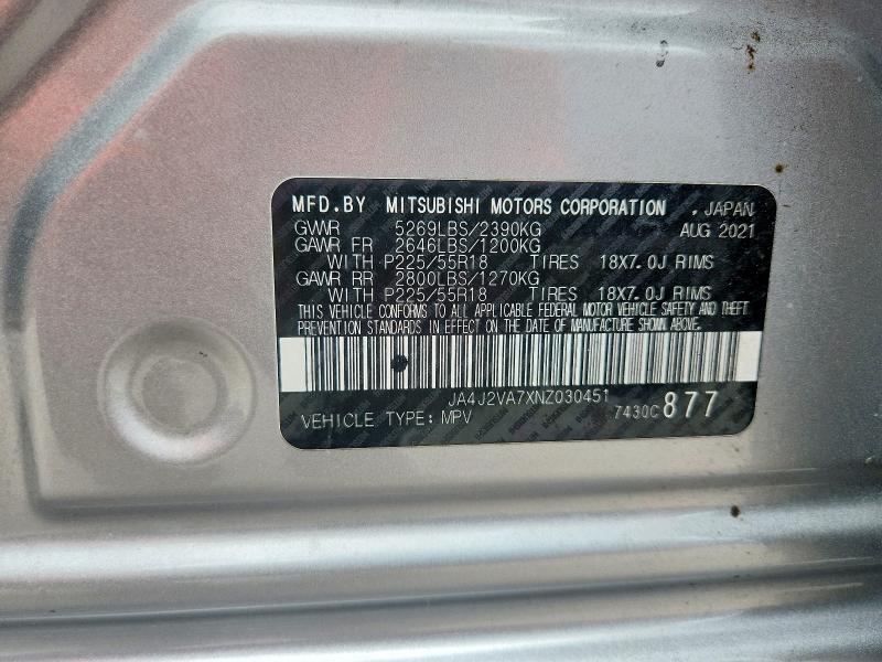 Aukcja sprzedaży 2022 Mitsubishi Outlander, vin: JA4J2VA7XNZ030451, numer aukcji: 51267366