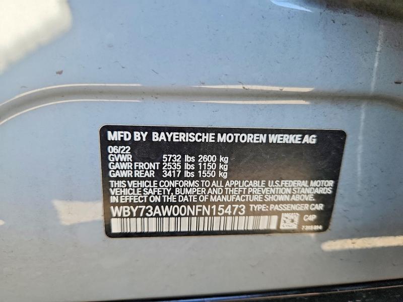 Продаж на аукціоні авто 2022 Bmw I4, vin: WBY73AW00NFN15473, номер лоту: 49513936