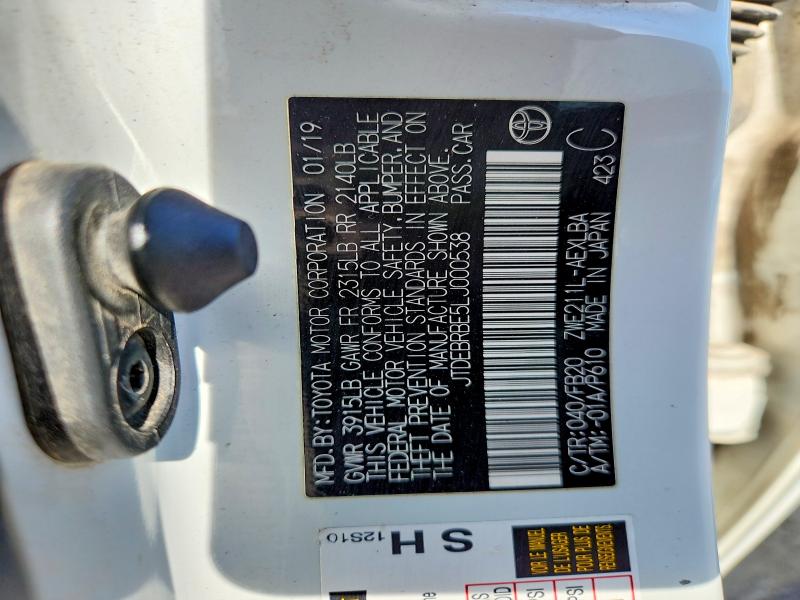 2020 Toyota Corolla მანქანა იყიდება აუქციონზე, vin: JTDEBRBE5LJ000538, აუქციონის ნომერი: 50804716