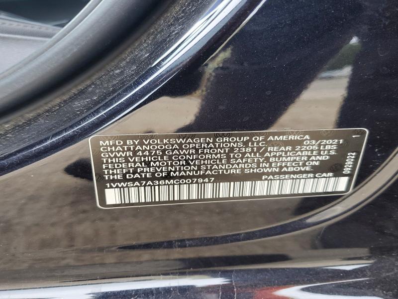51292036 :رقم المزاد ، 1VWSA7A36MC007947 vin ، 2021 Volkswagen Passat مزاد بيع