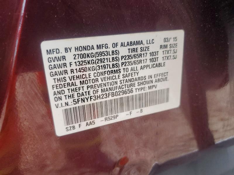 Aukcja sprzedaży 2015 Honda Pilot, vin: 5FNYF3H23FB029656, numer aukcji: 50329226