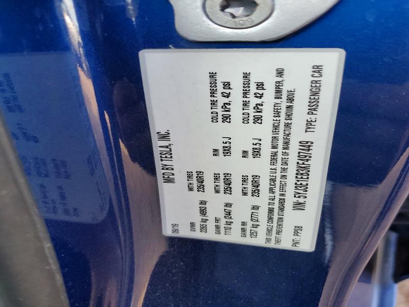 50787286 :رقم المزاد ، 5YJ3E1EB3KF497449 vin ، 2019 Tesla Model 3 مزاد بيع