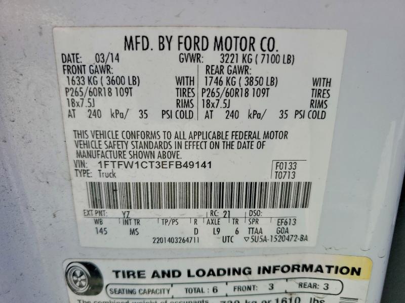 49543686 :رقم المزاد ، 1FTFW1CT3EFB49141 vin ، 2014 Ford F150 مزاد بيع