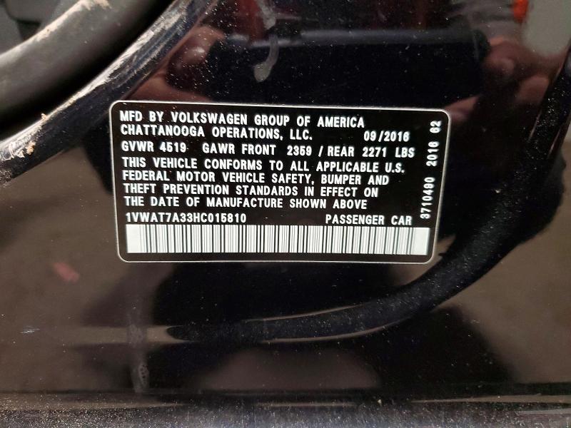 49055886 :رقم المزاد ، 1VWAT7A33HC015810 vin ، 2017 Volkswagen Passat مزاد بيع