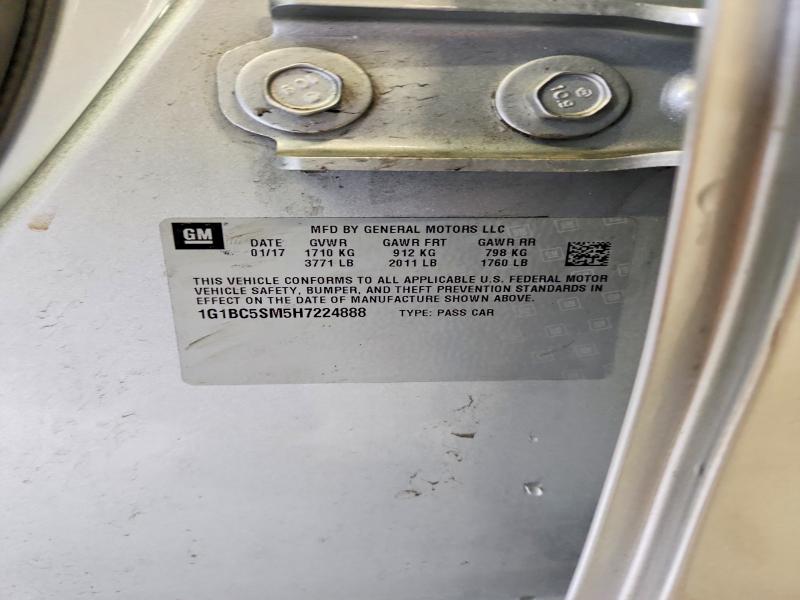 2017 Chevrolet Cruze მანქანა იყიდება აუქციონზე, vin: 1G1BC5SM5H7224888, აუქციონის ნომერი: 51325656