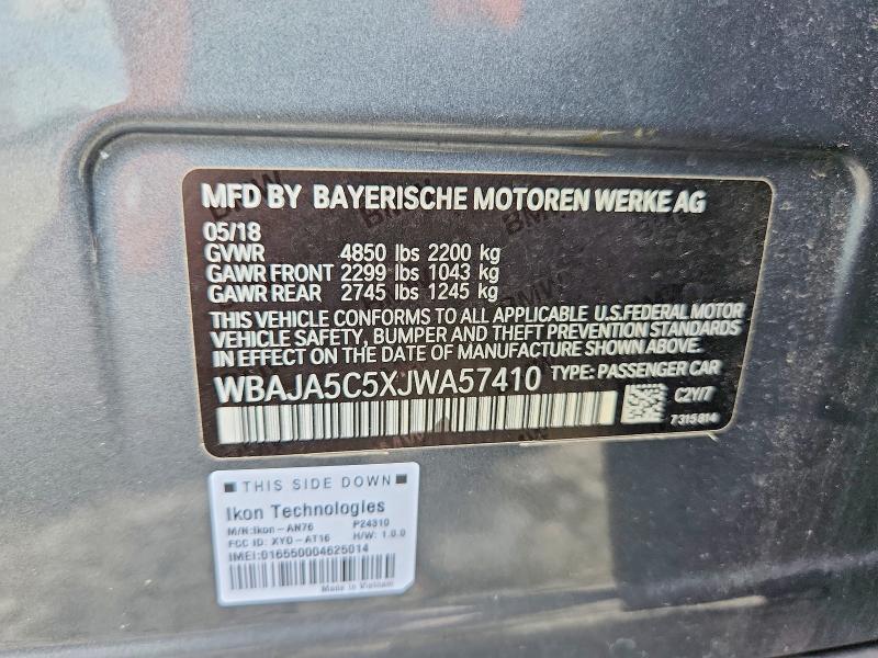 Продаж на аукціоні авто 2018 Bmw 530, vin: WBAJA5C5XJWA57410, номер лоту: 50967346