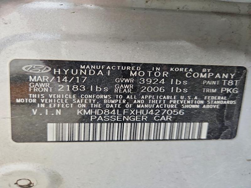 2017 Hyundai Elantra მანქანა იყიდება აუქციონზე, vin: KMHD84LFXHU427056, აუქციონის ნომერი: 49532796