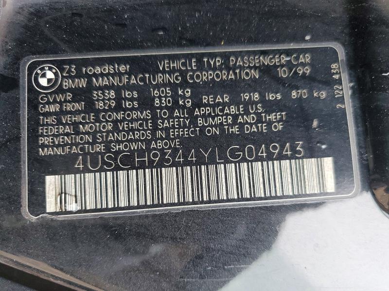 Продажа на аукционе авто 2000 Bmw Z3, vin: 4USCH9344YLG04943, номер лота: 50667526