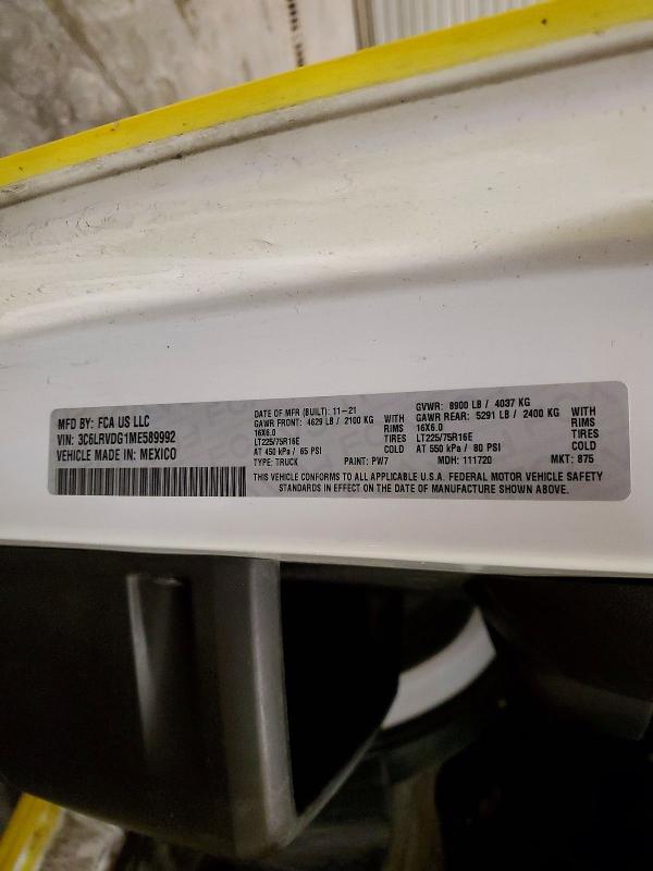 Aukcja sprzedaży 2021 Ram Promaster 2500, vin: 3C6LRVDG1ME589992, numer aukcji: 55776176