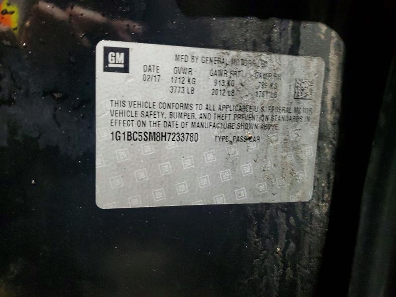 50892186 :رقم المزاد ، 1G1BC5SM8H7233780 vin ، 2017 Chevrolet Cruze مزاد بيع