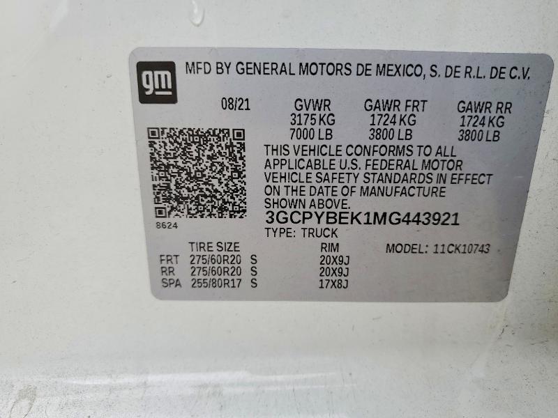 51266426 :رقم المزاد ، 3GCPYBEK1MG443921 vin ، 2021 Chevrolet Silverado مزاد بيع