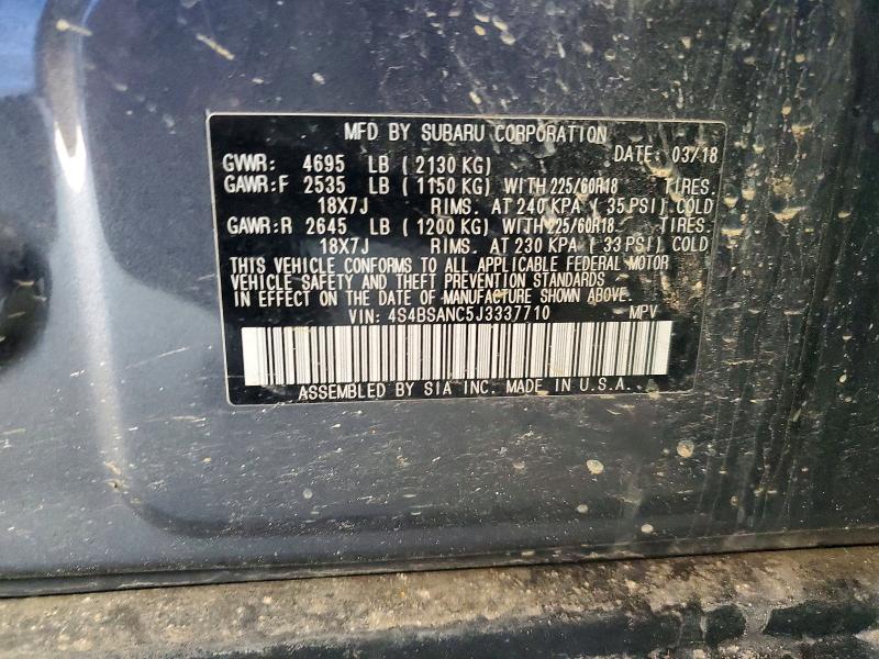 Продажа на аукционе авто 2018 Subaru Outback, vin: 4S4BSANC5J3337710, номер лота: 48855816