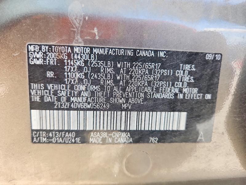 Продаж на аукціоні авто 2011 Toyota Rav4, vin: 2T3ZF4DV6BW056249, номер лоту: 48580276