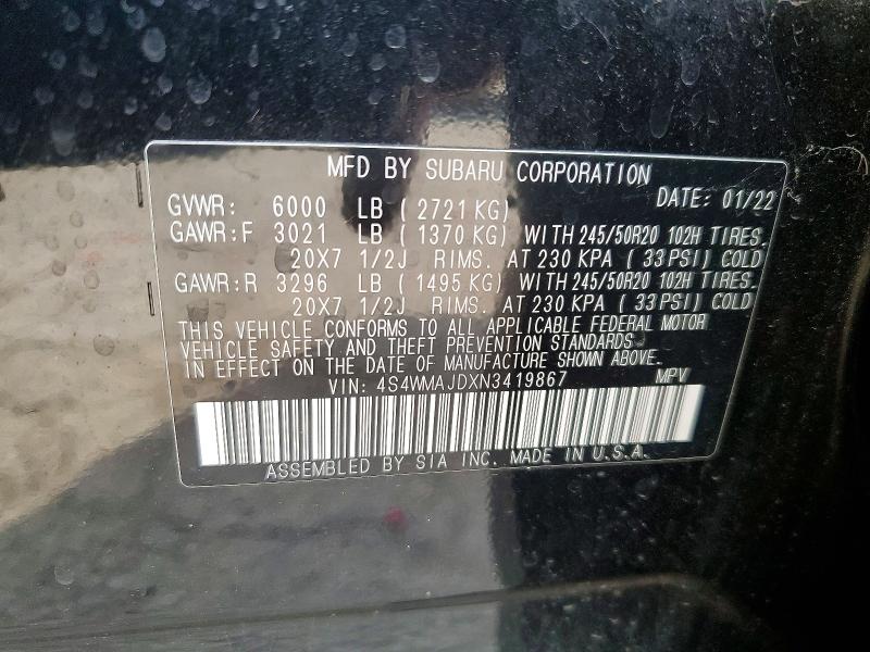 Aukcja sprzedaży 2022 Subaru Ascent, vin: 4S4WMAJDXN3419867, numer aukcji: 49324706