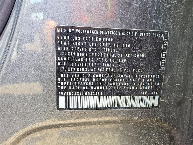 2020 Volkswagen Tiguan მანქანა იყიდება აუქციონზე, vin: 3VV1B7AX4LM043455, აუქციონის ნომერი: 50091216