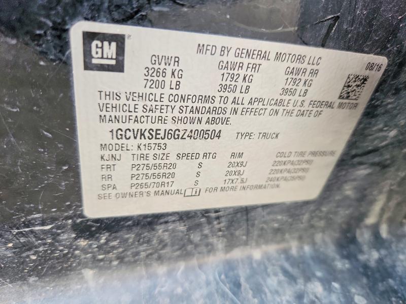 Продаж на аукціоні авто 2016 Chevrolet Silverado, vin: 1GCVKSEJ6GZ400504, номер лоту: 49856496