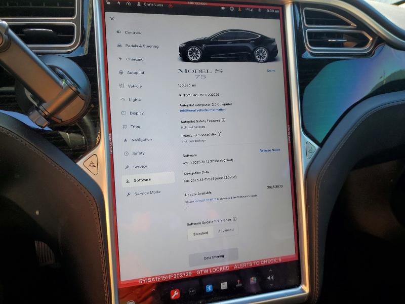 2017 Tesla Model S მანქანა იყიდება აუქციონზე, vin: 5YJSA1E15HF202729, აუქციონის ნომერი: 50507796