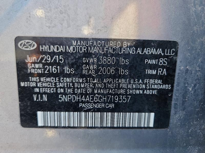 Auction sale of the 2016 Hyundai Elantra, vin: 5NPDH4AE6GH719357, lot number: 50277176