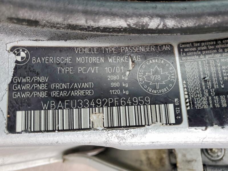 49611936 :رقم المزاد ، WBAEU33492PF64959 vin ، 2002 Bmw 325 مزاد بيع