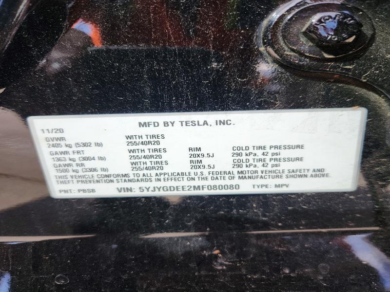 Aukcja sprzedaży 2021 Tesla Model Y, vin: 5YJYGDEE2MF080080, numer aukcji: 46543646