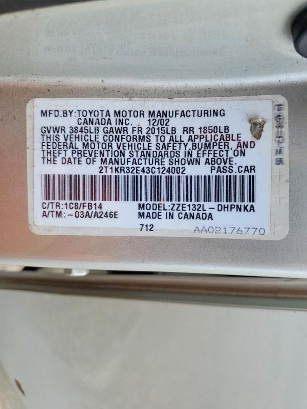 Продаж на аукціоні авто 2003 Toyota Matrix, vin: 2T1KR32E43C124002, номер лоту: 48940696